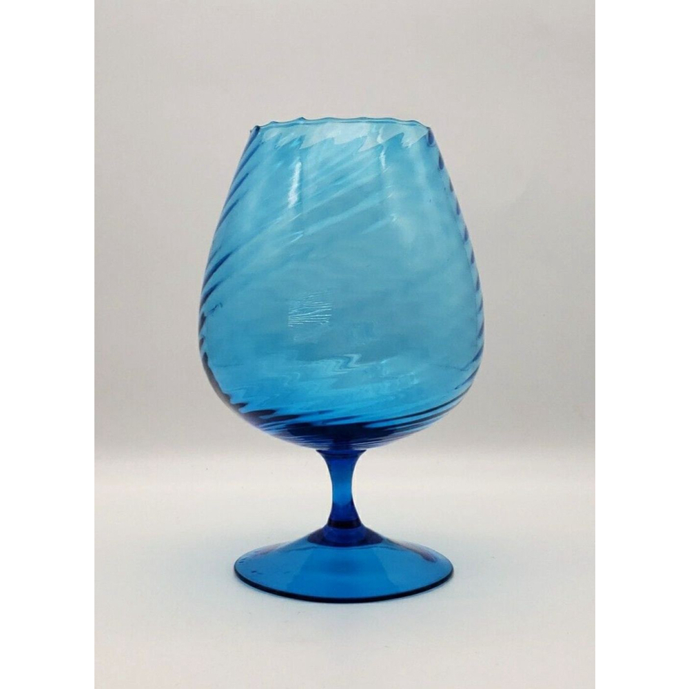 Mid-Century Empoli Pedestal Glass brandy snifter vase Hand Blown bright blue - Picture 2 of 5